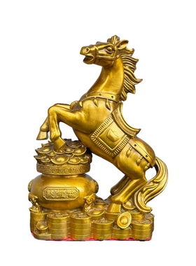 全铜聚宝盆马摆件开业送礼中式