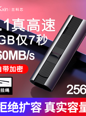 兰科芯 256G高速U盘USB3.1正版大容量MLC芯片刻字定制logo图案正品电脑车载两用手机便携优盘固态加密u盘3.0