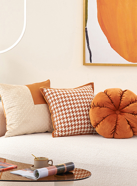 现代简约风皮沙发抱枕方形靠垫客厅高档轻奢靠背枕头橙色腰枕靠枕