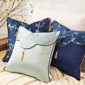 新中式 抱枕靠垫轻奢客厅沙发靠枕腰枕刺绣花纹复古青蓝方形抱枕