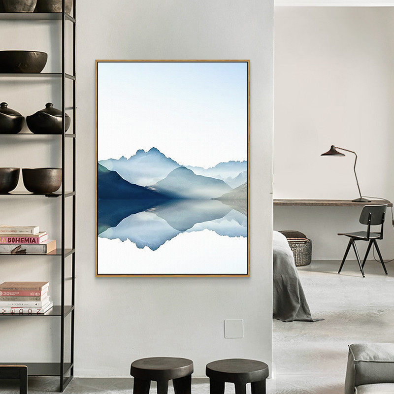 新中式装饰画入户玄关走廊过道壁画山水风景单幅竖款墙画抽象挂画