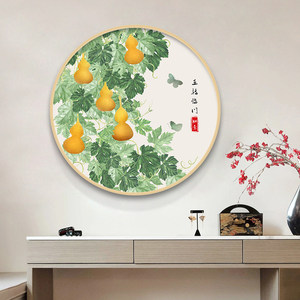 中式风餐厅装饰招财过道圆形国画