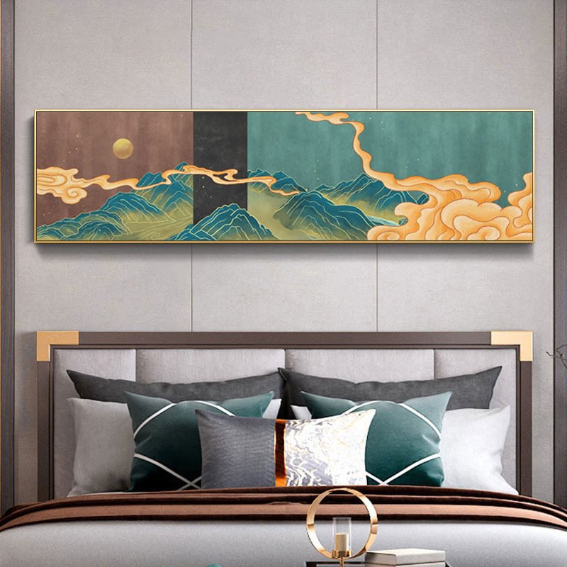 新中式装饰画横版卧室床头客厅墙面挂画中国风国潮重彩祥云国画