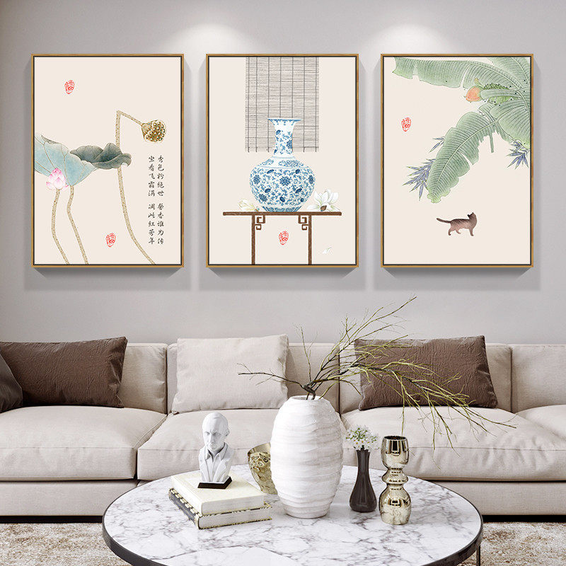 客厅沙发背景墙装饰画现代简约新中式餐厅挂画中国古风饭厅墙面画