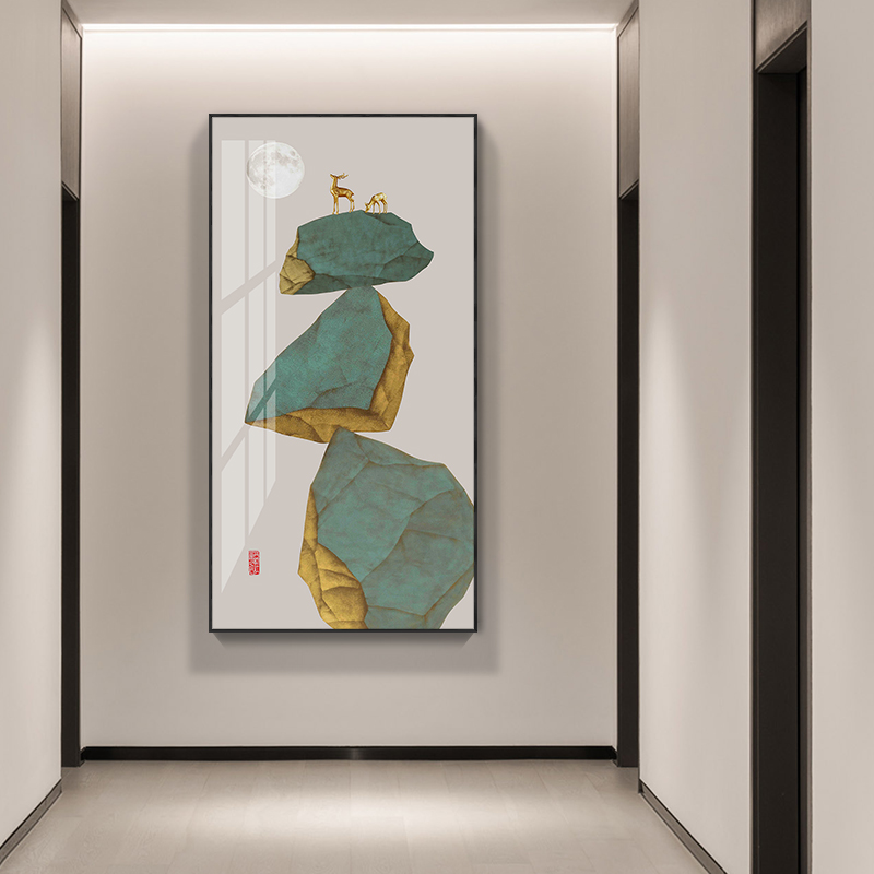 现代抽象新中式石来运转玄关壁画