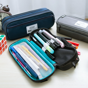 晨光大容量笔袋男小学生文具盒初中生韩版 铅笔盒女韩国简约大学生文具收纳包袋帆布拉链笔袋男孩高中