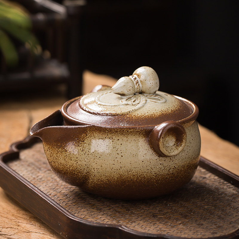 粗陶原矿宝瓶壶手工柴烧釉手抓壶茶壶单个复古大号宽口盖碗泡茶杯