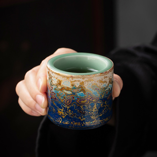 龙泉青瓷主人杯高端大漆洒金茶杯福州手工漆器茶具礼品