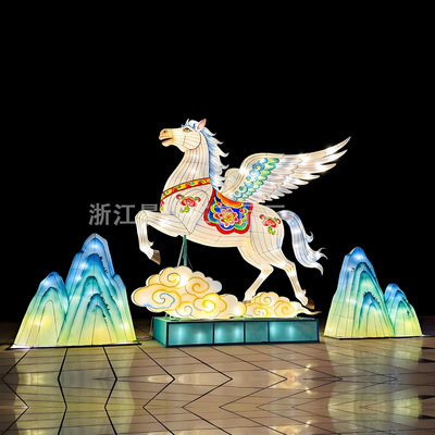 马年创意飞马独角兽花灯传统工艺大型节庆彩灯春节元宵户外灯笼