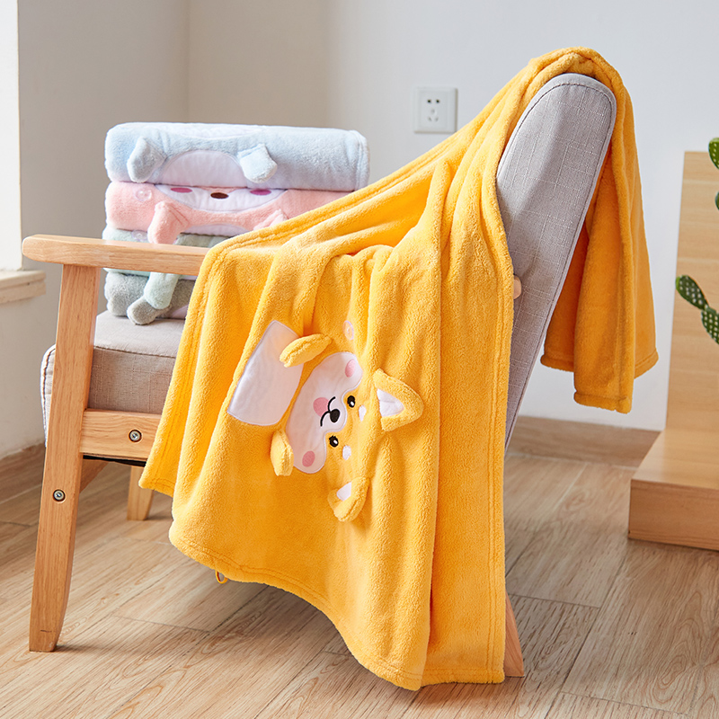 利工民儿童卡通动物盖毯大毛巾70*140cm浴巾刺绣柔软吸水不易掉毛