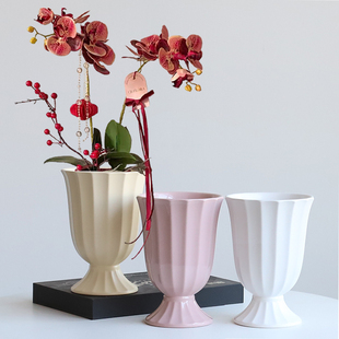 简约陶瓷花盆高款带托盘文心兰梦香兰蝴蝶兰专用盆吊兰多肉绿植盆