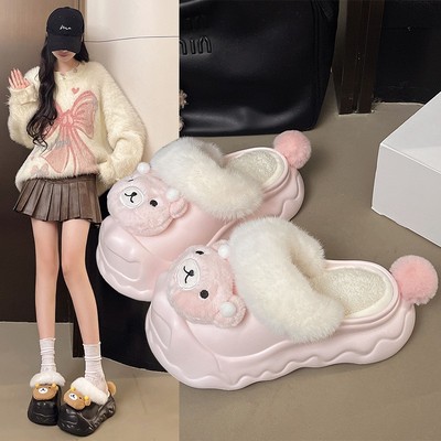 厚底鞋子女2025新款爆款毛毛拖鞋女外穿秋冬季奶呼呼增高毛绒棉拖