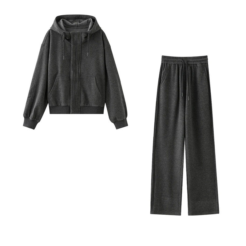 早春新款2025连帽长袖深灰色卫衣女设计感小众抽绳直筒休闲长裤子,女装/女士精品,卫裤,淘宝优惠券,粉丝福利购,淘宝优惠卷