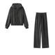 深灰色卫衣女设计感小众抽绳直筒休闲长裤 早春新款 2025连帽长袖 子