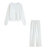 2025秋季 两件套 纯色卫衣女松紧腰宽松显瘦直筒休闲裤 新款 圆领长袖