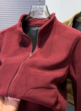 本命年红色双面摇粒绒卫衣开衫男秋冬季加绒加厚保暖立领夹克外套