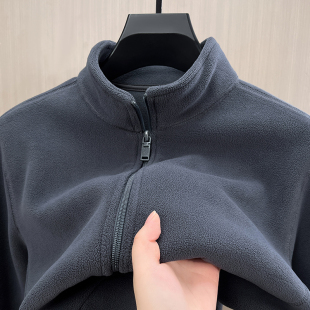 摇粒绒加绒加厚开衫 奥粒绒外套男保暖抓衣绒外穿 卫衣男立领秋冬季