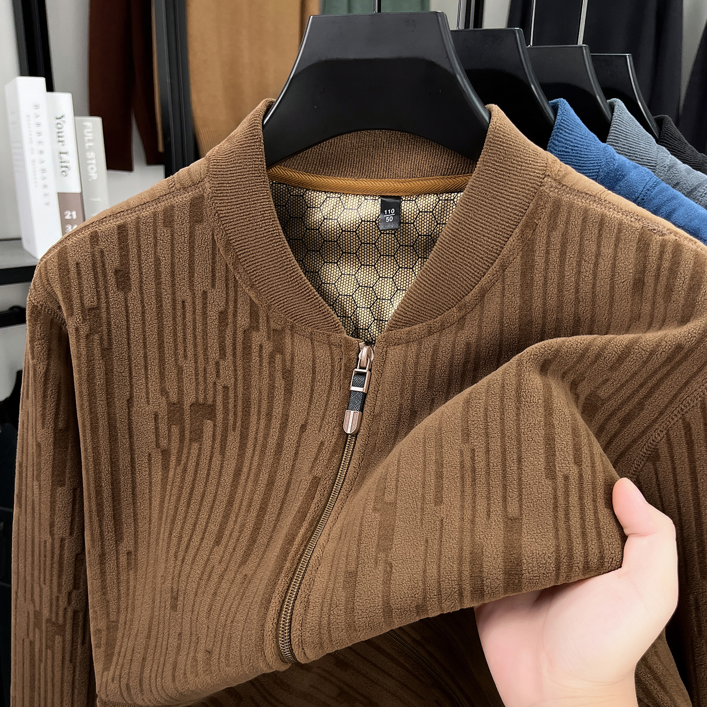 压花双面加厚摇粒绒外套棒球领