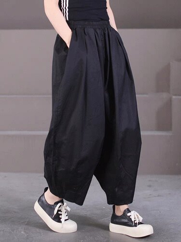 纯棉薄款女裤2024新款加大码女士高端阔腿哈伦灯笼裤女夏季裤子