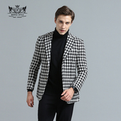 时尚 本派男士 男韩版 毛呢西装 潮流单西外套 浪漫千鸟格西服秋冬新款