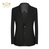 大学生职业装 本派高定半麻衬休闲西装 男鸟眼纹结婚黑色西服男套装