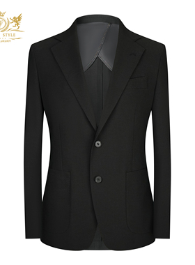 本派高定半麻衬休闲西装男鸟眼纹结婚黑色西服男套装大学生职业装