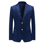 本派高档休闲西装 蓝色丝绒宽条灯芯绒意大利手工布雷泽西服 男新款