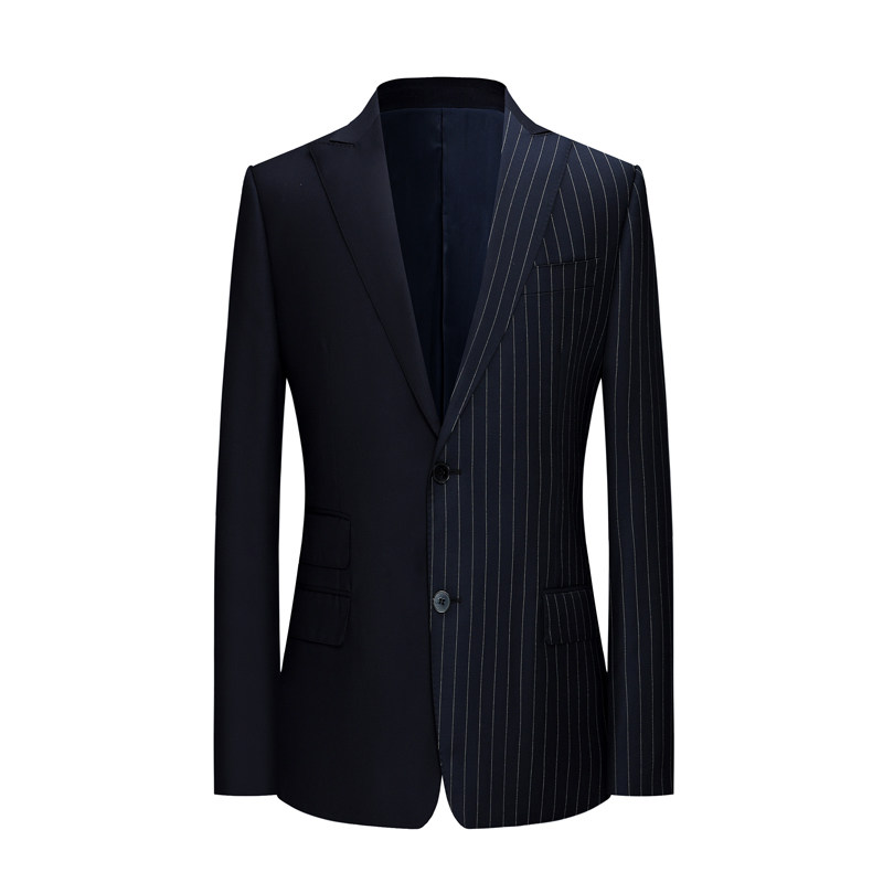 本派BENPAI羊毛面料藏蓝色条纹拼色限定款男士修身手工西服上衣潮