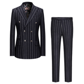 本派高档条纹西服男套装 意大利 正装 秋冬新款 双排扣英伦风休闲修身