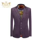 本派高档灯芯绒西装 戗驳领紫色休闲西服 意大利风格 外套男秋季 新款