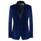 本派天鹅绒西装 蓝色丝绒西服新郎结婚西服高级感主持人礼服 男新款