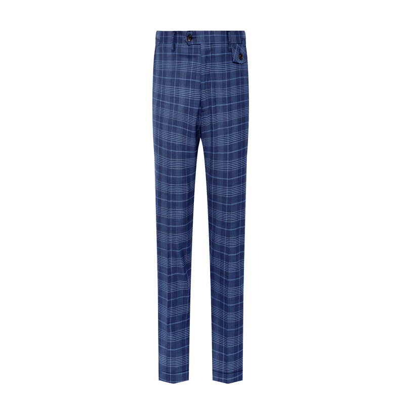 英伦风格羊毛蓝色手工定制休闲裤