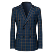 苏格兰格纹双排扣戗驳领西装 本派本派男士 羊毛格子西服新款 外套男