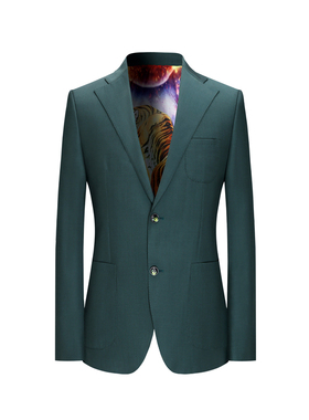 BENPAI 绿色西装套装男意大利风格高档羊毛修身手工西服套装定制