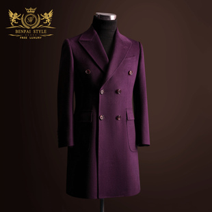 本派大衣男士英式切斯特菲尔德羊绒羊毛中长款毛呢双排扣马球大衣