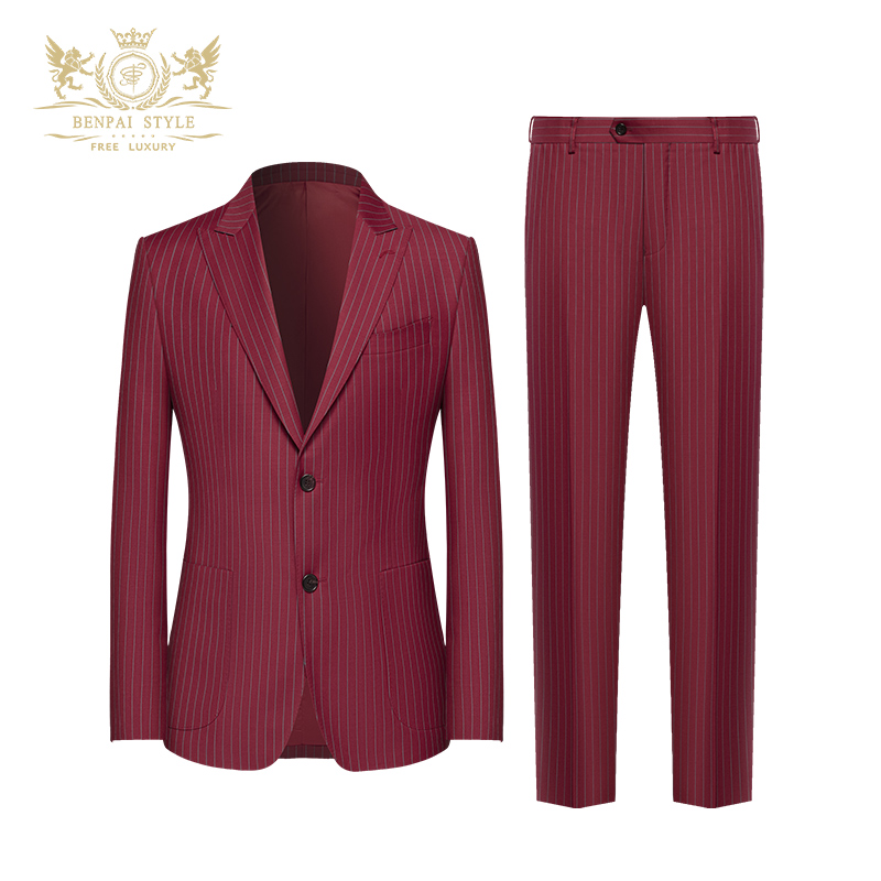 本派西服套装男新款男士红色条纹西装新郎结婚西服戗驳领羊毛西装,男装,西服套装,淘宝优惠券,粉丝福利购,淘宝优惠卷