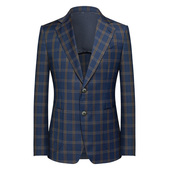 透气半里工艺西装 本派休闲西装 意式 新款 外套蓝色格子西服男 男春季