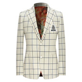 本派苏格兰格纹休闲西装 男高级感英伦白色格子羊毛徽章布雷泽西服