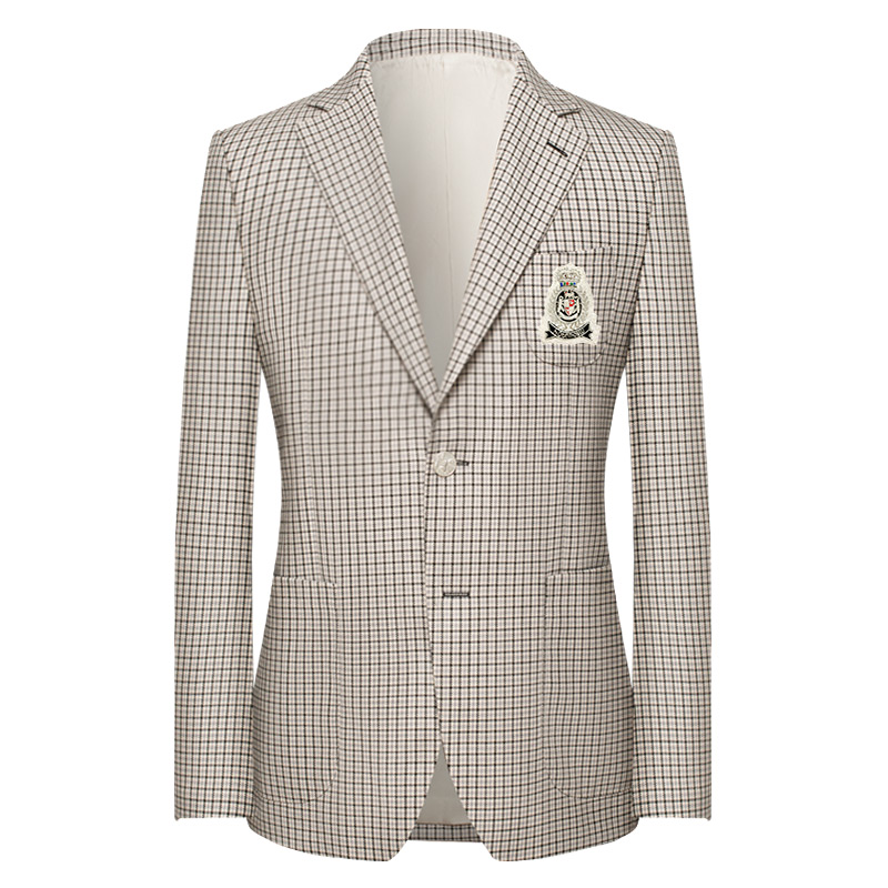 本派英伦格纹羊毛个性徽章西服