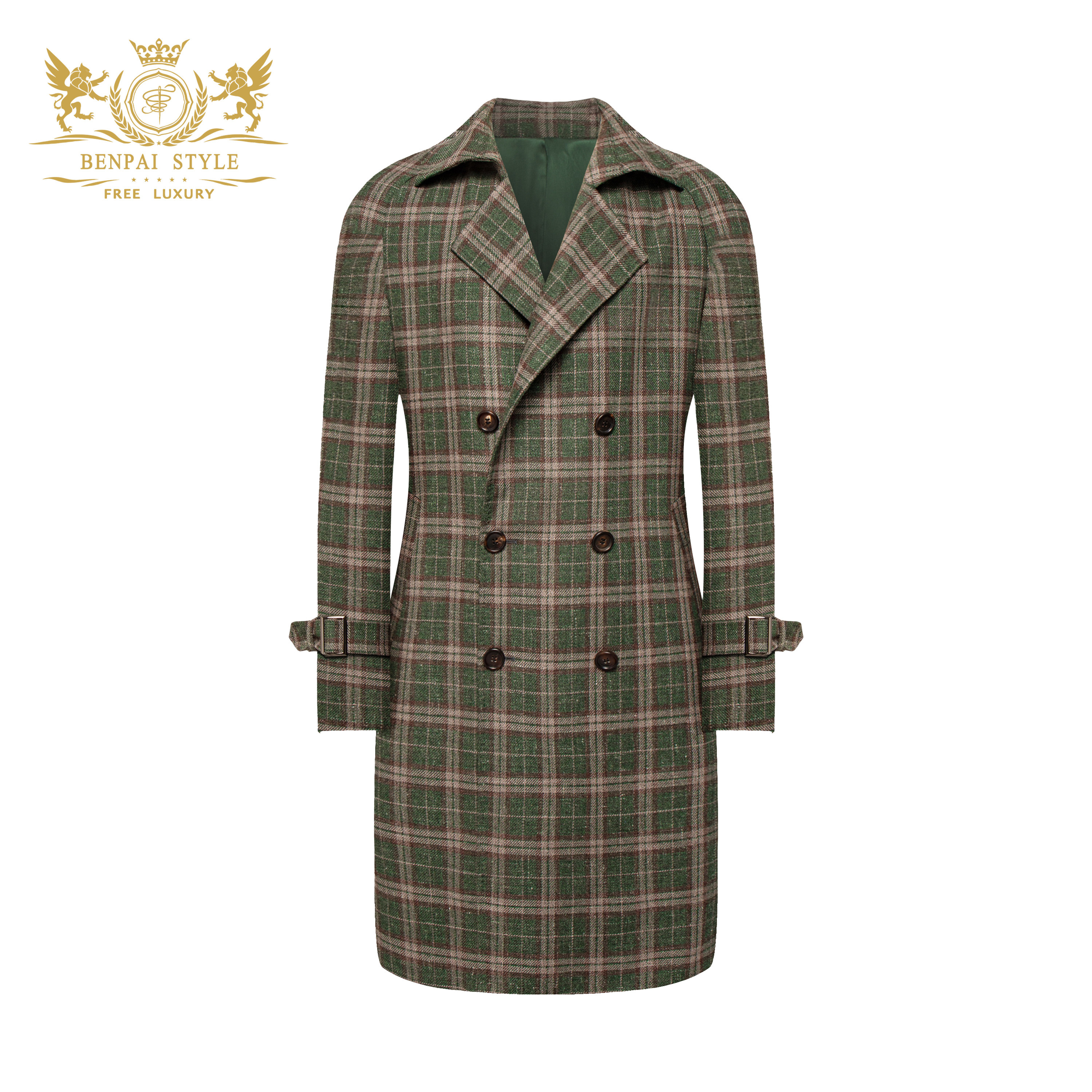 本派羊毛大衣男2026早春新款英伦风双排扣苏格兰格纹战壕风衣外套,男装,毛呢大衣,淘宝优惠券,粉丝福利购,淘宝优惠卷