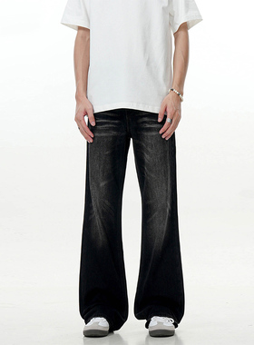 Z POCKET美式高街修身深灰色牛仔裤男款潮牌cleanfit裤子秋冬季女