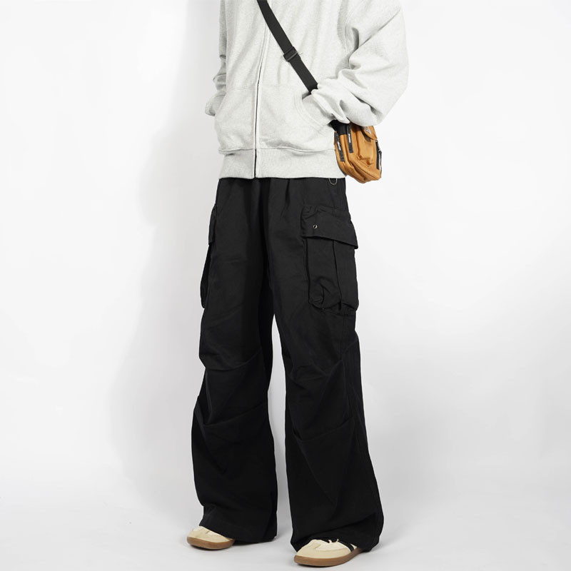 ZPOCKET日系褶皱宽松工装裤