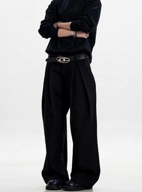 Z POCKET美式老钱风垂感西裤男女优雅打褶宽松立体潮显瘦阔腿裤子