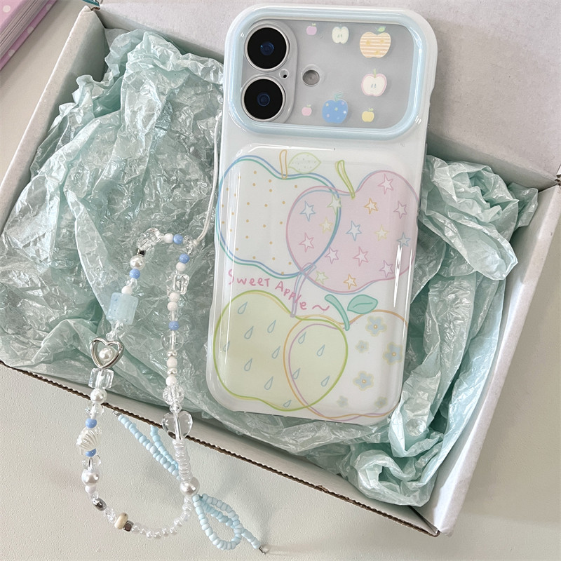 夏日ins小清新简约手绘线条星星苹果插画手链秒变17promax适用iphone16pro硬壳双层面包壳苹果15pro手机壳女