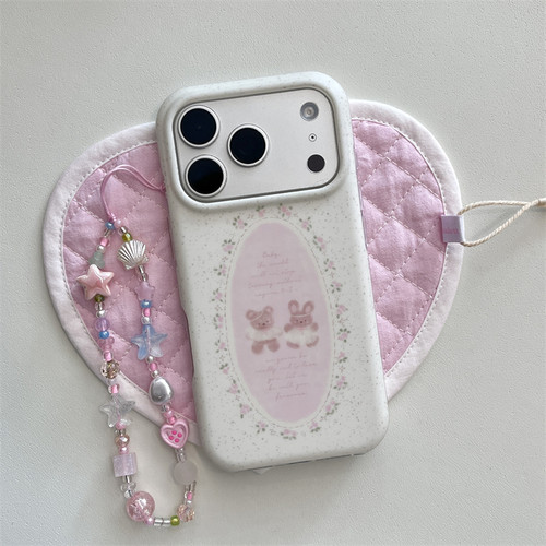 小清新粉色碎花小熊苹果手机壳