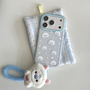 秋冬ins可爱毛绒卡通公仔挂绳17promax适用iphone16pro双层半透磨砂不沾指纹15手机壳小海豹14手机壳苹果13女