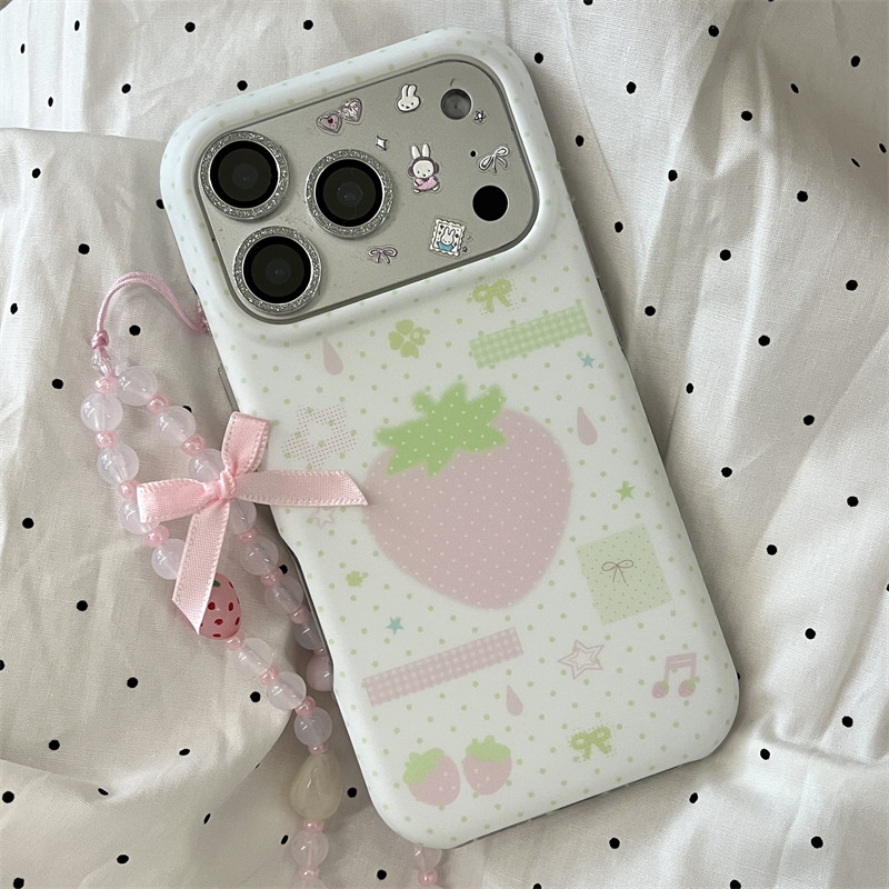 韩系ins古早手账波点粉色草莓插画手链17promax适用iphone16pro圆边双层14硬壳防摔13苹果15手机壳少女心可爱