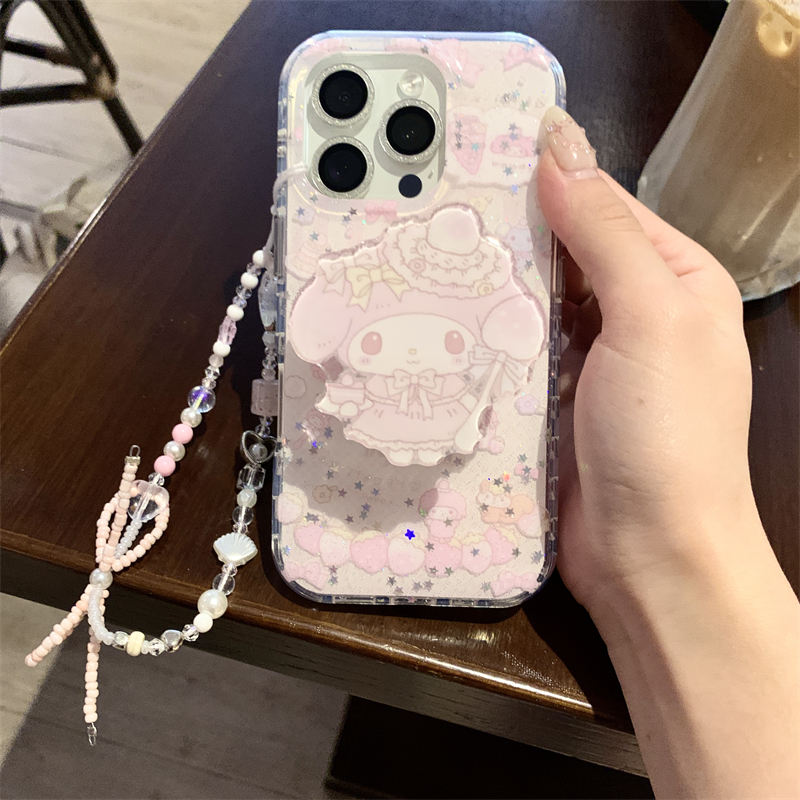 日韩ins可爱少女心甜美温柔粉色草莓蛋糕小兔子支架手链16promax适用iphone15pro圆弧双层14手机壳苹果13防摔