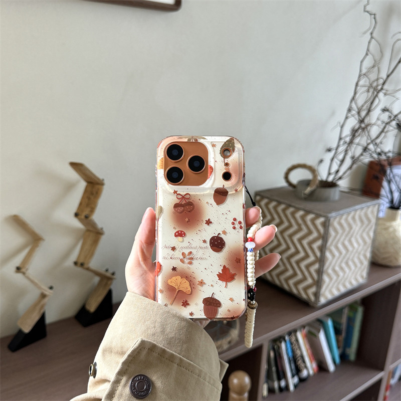 早秋ins氛围感创意棕色栗子枫叶少女心17promax适用iph