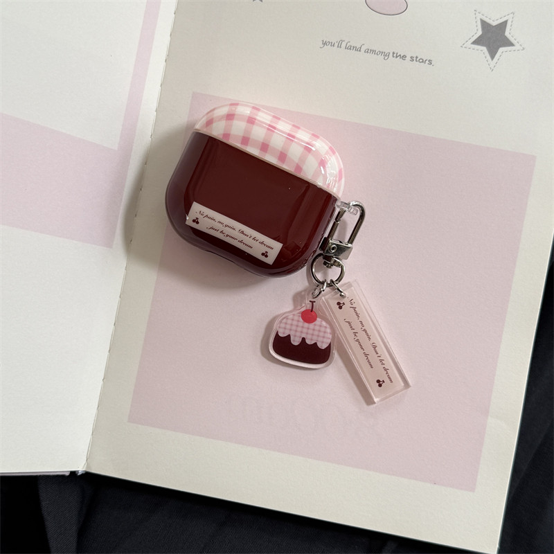 韩系可爱少女心pro3粉棕拼格子樱桃蛋糕挂件airpods1/2代苹果无线蓝牙耳机套pro2新款少女3代保护套4代防摔女,3C数码配件,耳机保护套,淘宝优惠券,粉丝福利购,淘宝优惠卷